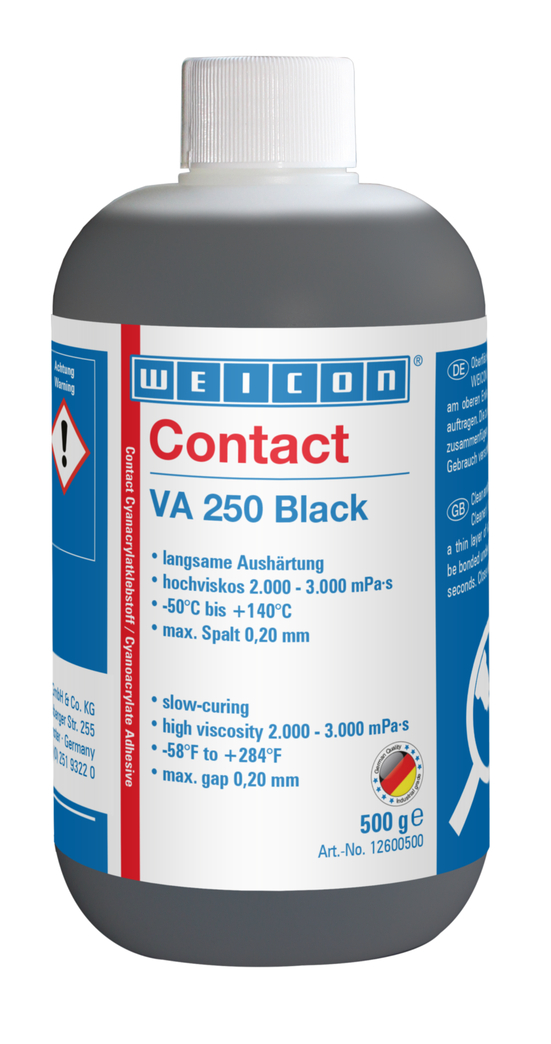 VA 250 HT Colla cianoacrilica nera | adesivo a contatto ad alta viscosità, caricato per gomma VA 250 HT Colla cianoacrilica nera | adesivo a contatto ad alta viscosità, caricato per gomma