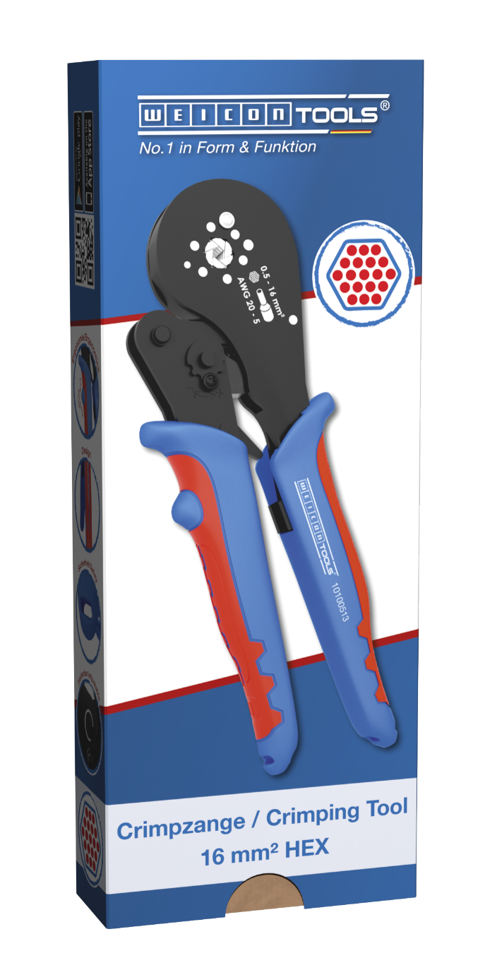 Pinza crimpatrice esagonale per capicorda, 16 mm²     | Crimpatura esagonale per un facile inserimento nei terminali rotondi