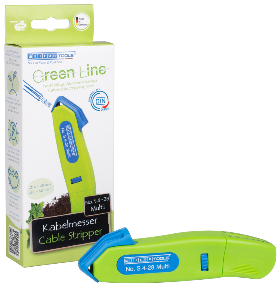 Coltello per Cavi No. 4- 28 Multi Green Line | con funzione di spellatura integrata, campo di lavoro 4 - 28 mm Ø