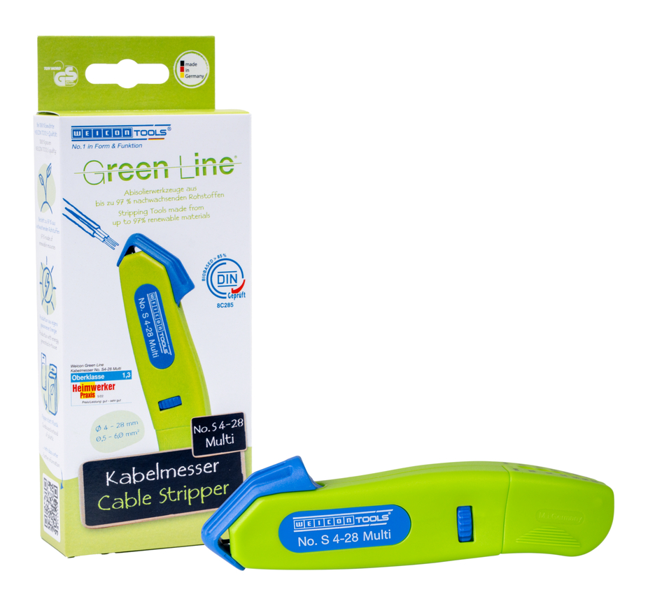 Coltello per Cavi No. 4- 28 Multi Green Line | con funzione di spellatura integrata, campo di lavoro 4 - 28 mm Ø
