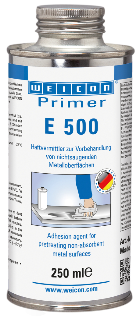 Primer E 500 | agente preparatore per superfici metalliche non assorbenti da incollare, in particolare per i siliconi Primer E 500 | agente preparatore per superfici metalliche non assorbenti da incollare, in particolare per i siliconi