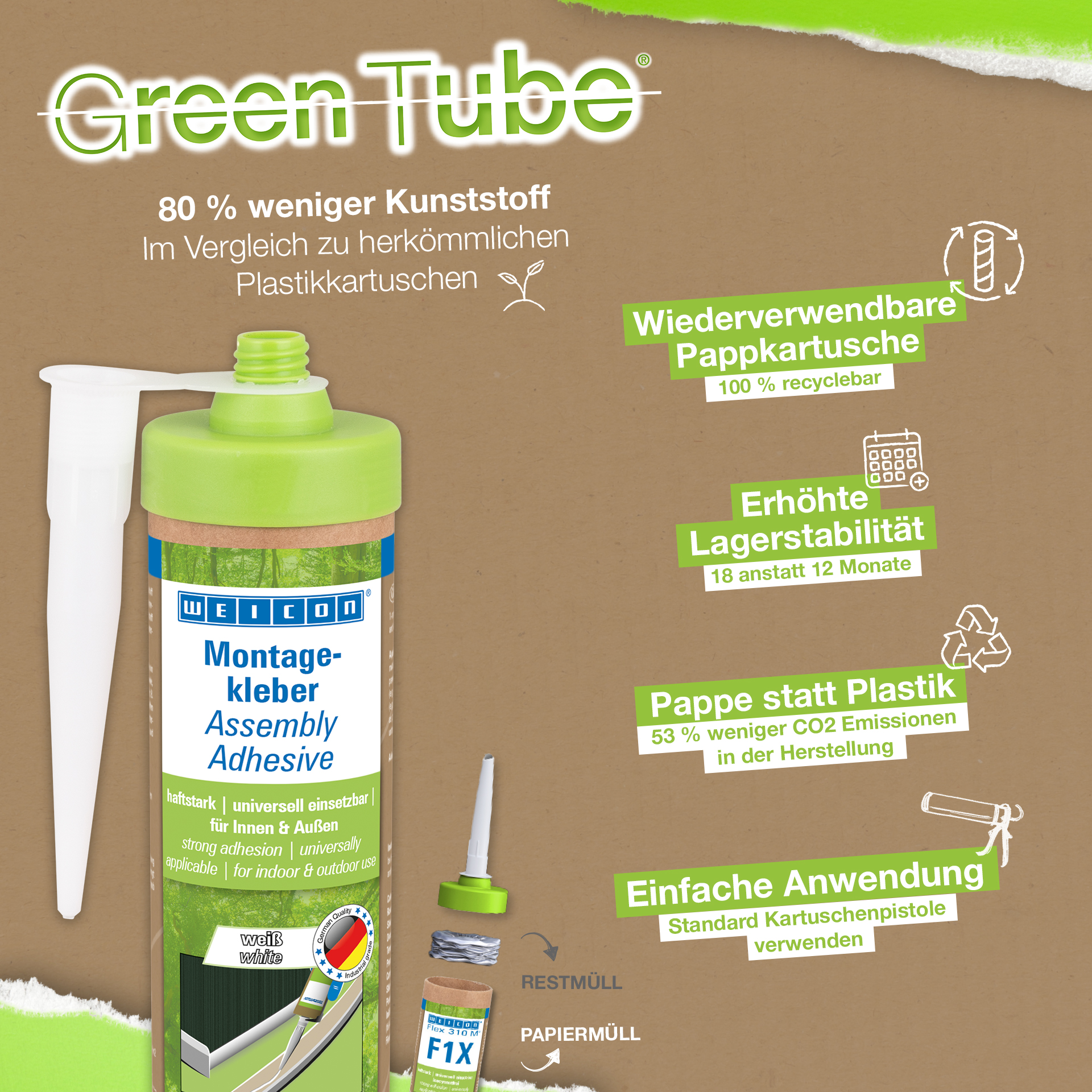 Colla per montaggio Green Tube WEICON | Forte adesivo universale per uso interno ed esterno
