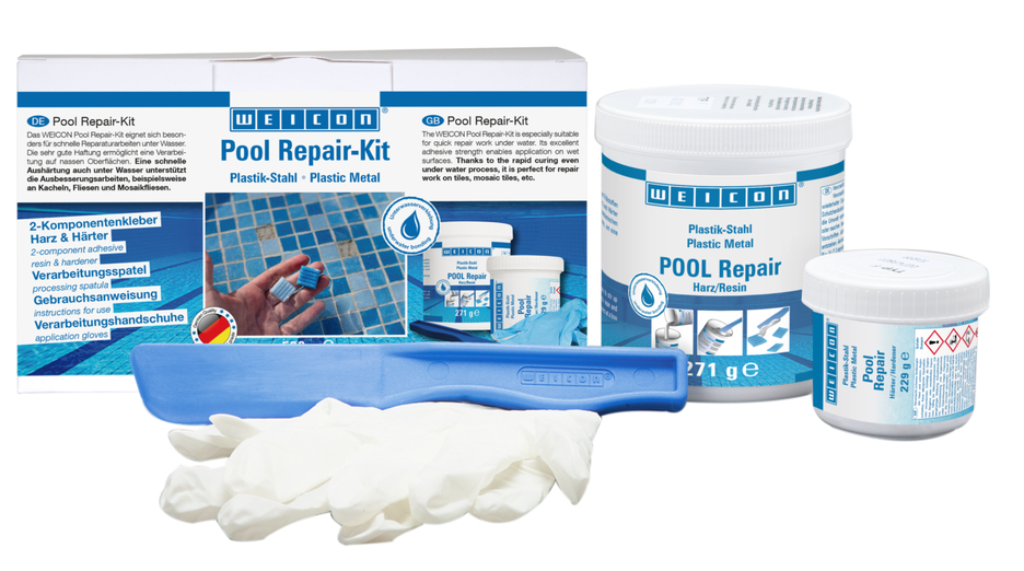 Set di riparazione per piscine WEICON | Riparazione rapida, anche sott'acqua Set di riparazione per piscine WEICON | Riparazione rapida, anche sott'acqua