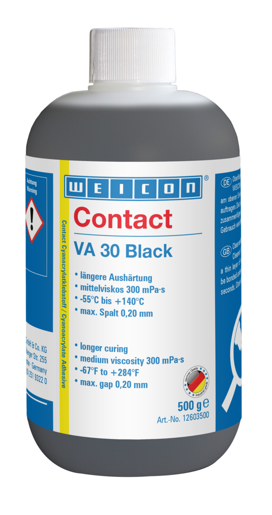 VA 30 Black Colla cianoacrilica nera | Adesivo a contatto a media viscosità, riempito di gomma