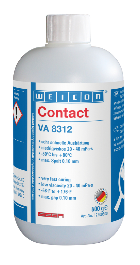 VA 8312 Colla cianoacrilica, Adesivo istantaneo per il settore alimentare  e per gli elastomeri EPDM e la gomma.