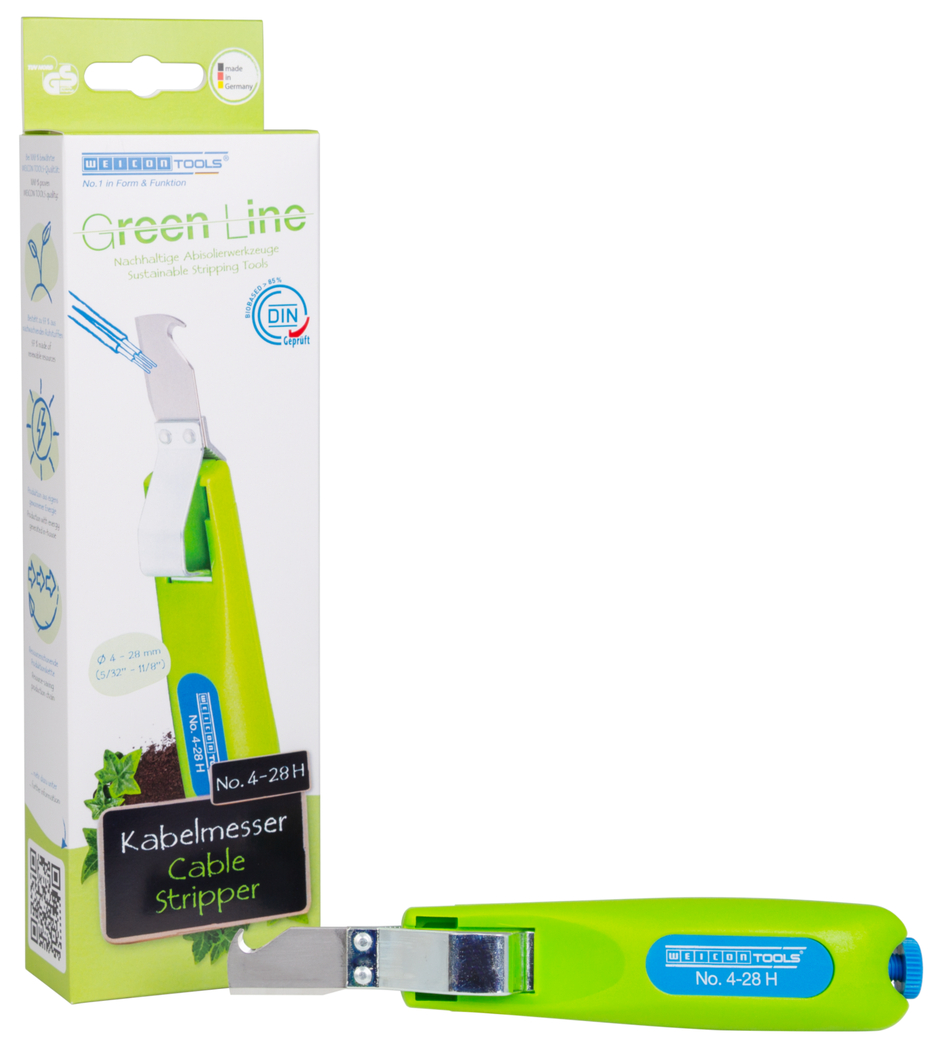 Coltello per Cavi No. 4- 28 Green Line | lama a gancio e cappuccio di protezione, range di lavoro 4 - 28 mm Ø