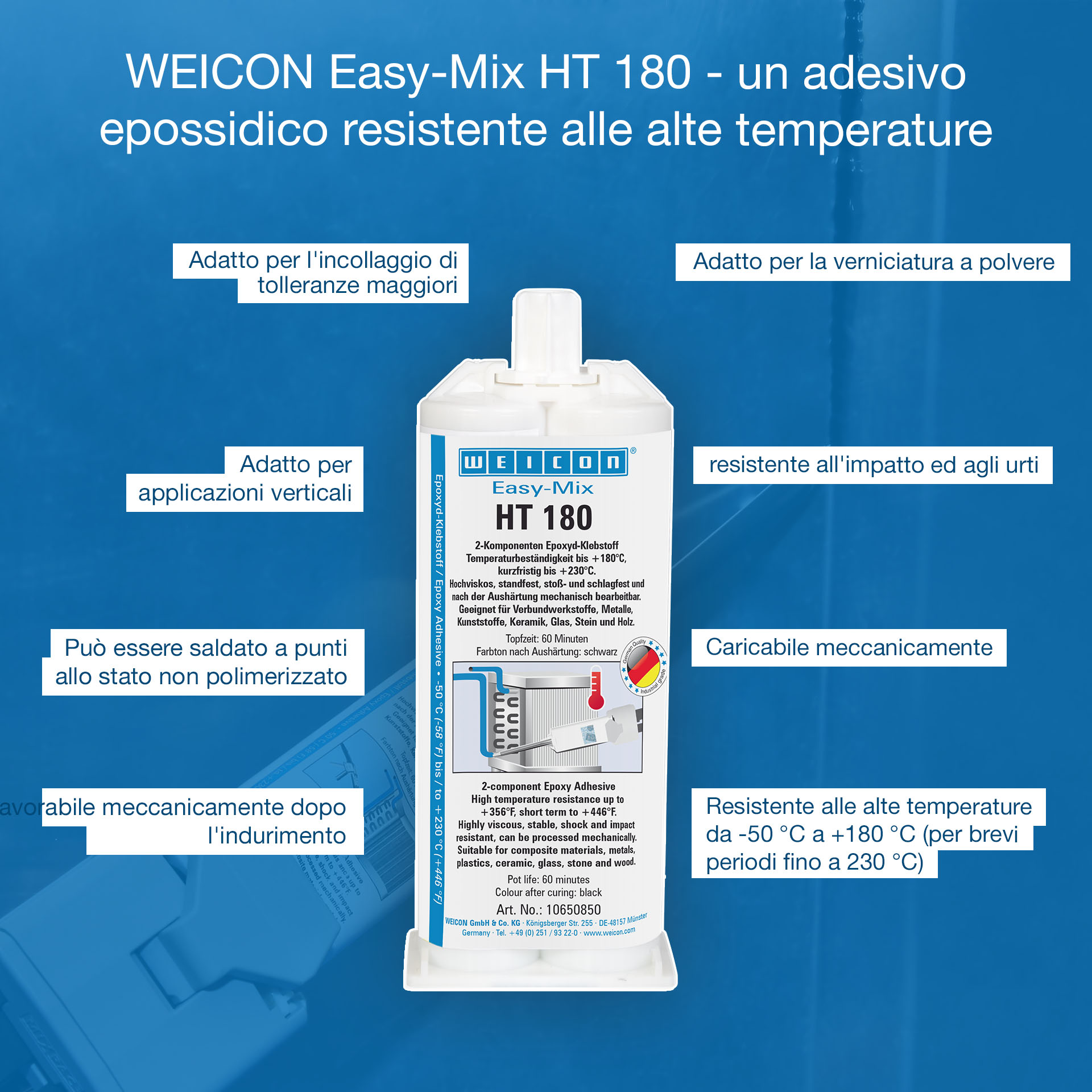 epoxy adhesive, two-component, HT180, resistant, cartridge