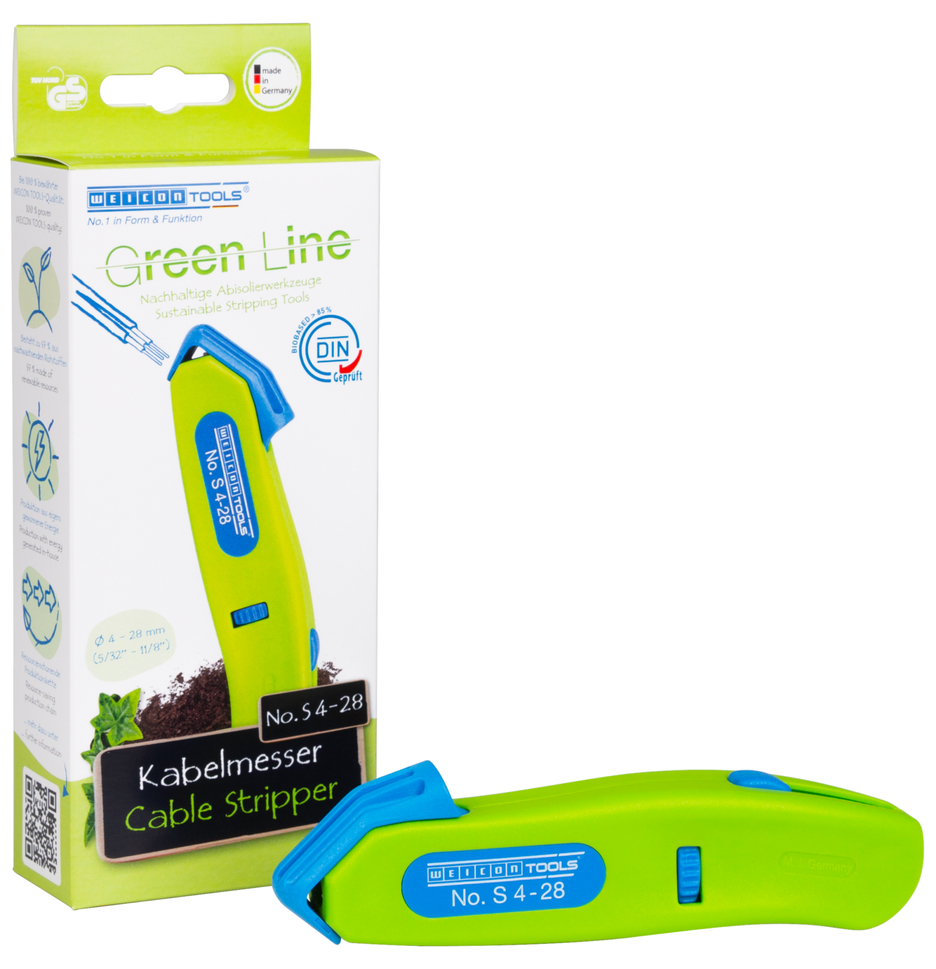 Coltello per Cavi No. S 4- 28 Green Line | con lama a gancio retrattile, campo di lavoro 4 - 28 mm Ø